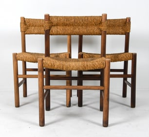 PERRIAND STYLE BEECH & RUSH DANISH DINING CHAIRS