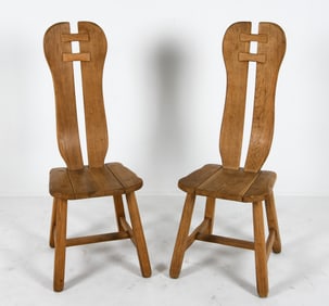 PAIR OF DE PUYDT OAK DINING CHAIRS C. 1960S