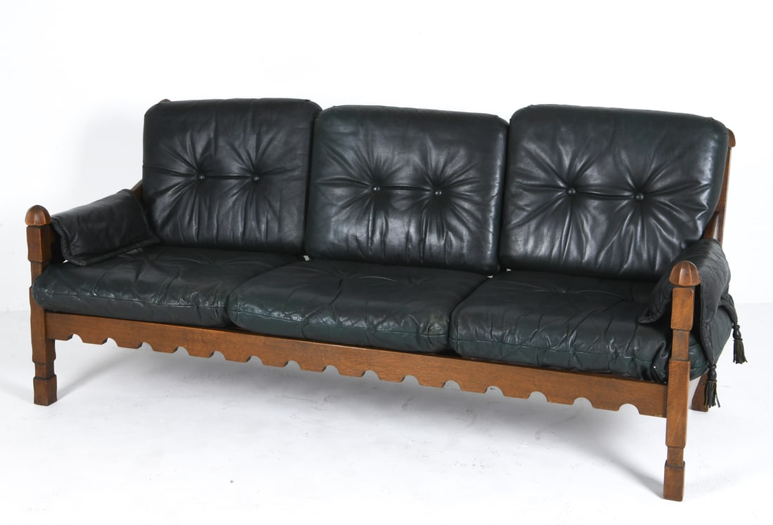 ERKEN LEATHER & OAK THREE SEATER SOFA C. 1970S (1 of 12)
