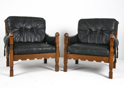 PAIR OF ERKEN LEATHER & OAK LOUNGE CHAIRS C. 1970S
