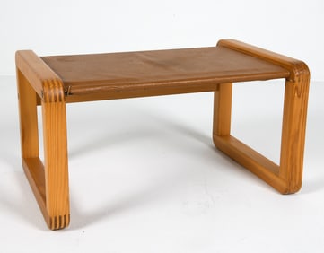 SWEDISH PINE & LEATHER FOOTSTOOL C. 1970S