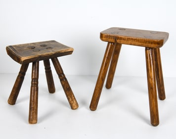 PAIR OF DUTCH OAK MILKING STOOLS C. 1940S