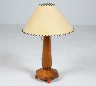 ART DECO SWEDISH OAK TABLE LAMP C. 1930S