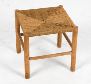 MANNER OF CHARLOTTE PERRIAND OAK & ROPE STOOL