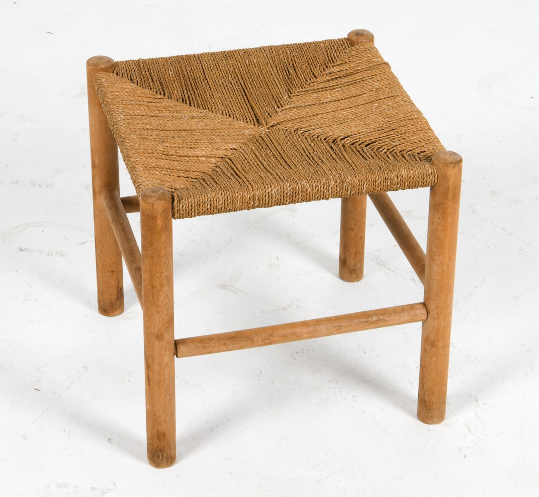 MANNER OF CHARLOTTE PERRIAND OAK & ROPE STOOL (1 of 9)