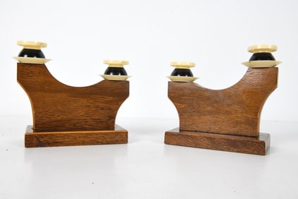 PAIR OF AMSTERDAM SCHOOL OAK CANDELSTICKS C. 1920S