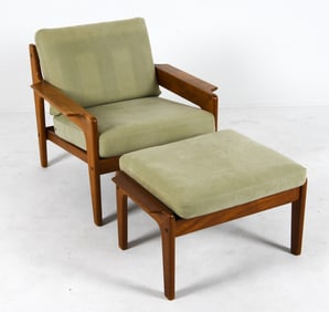 ARNE WAHL IVERSEN KOMFORT TEAK CHAIR W/ OTTOMAN