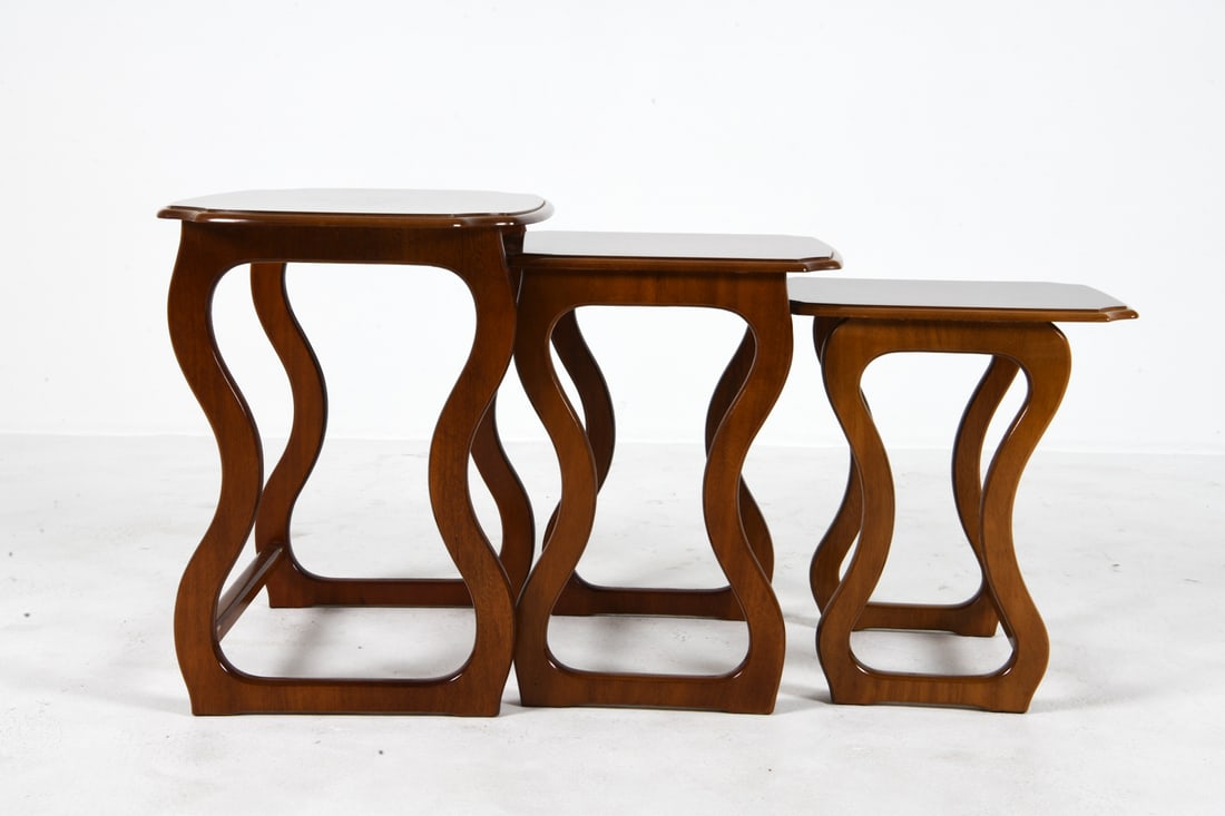 DUTCH MAHOGANY NESTING TABLES C. 1950S (1 of 8)
