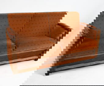 ATTR. SCHUITEMAN ART DECO LEATHER & FABRIC SOFA