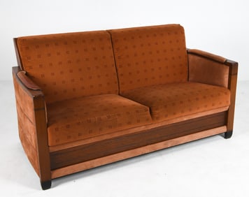 STYLE OF SCHUITEMA DUTCH LEATHER & OAK SOFA 1970S