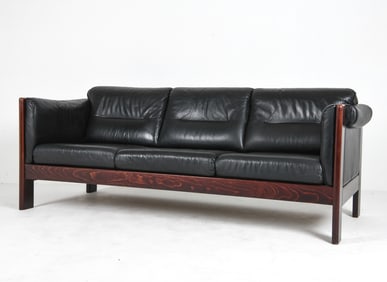GERMAN LEATHER & OAK SOFA C. 1970S
