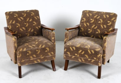 PAIR OF GERMAN BEECH & VELOUR LOUNGE CHAIRS 1950S