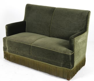 SWEDISH MOHAIR & BEECH TWO-SEATER SOFA C. 1950S