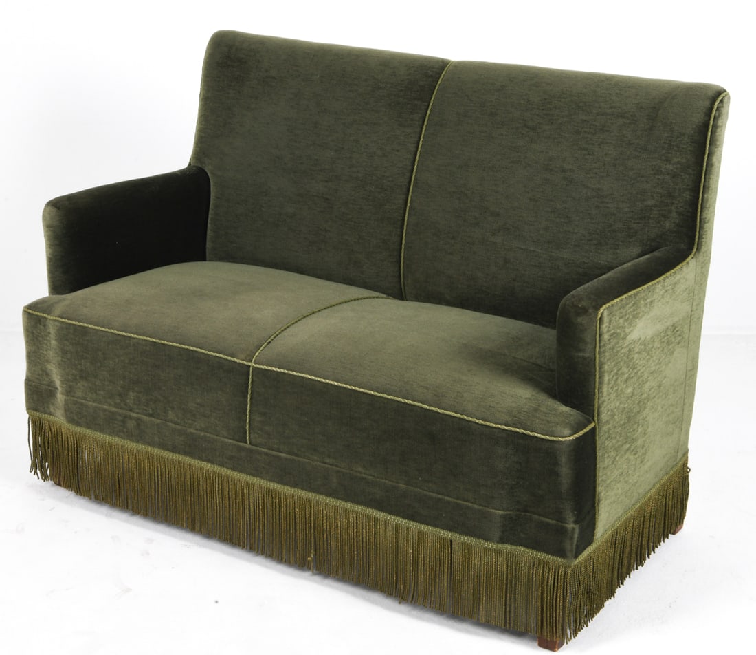 SWEDISH MOHAIR & BEECH TWO-SEATER SOFA C. 1950S (1 of 13)