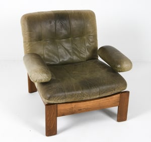 ATTR. CARL STRAUB OAK & LEATHER LOUNGE CHAIR 1970S