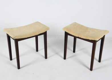PAIR OF DANISH LAMBS WOOL & ROSEWOOD FOOTSTOOLS