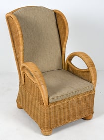 DANISH RATTAN WICKER HIGHBACK LOUNGE CHAIR 1980S