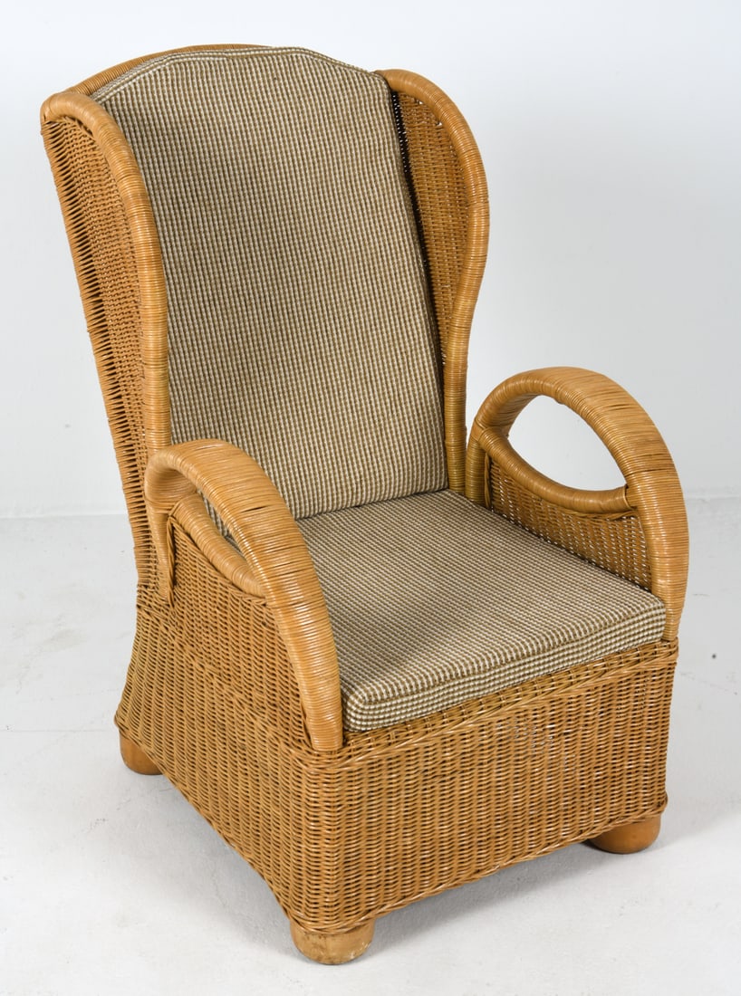 DANISH RATTAN WICKER HIGHBACK LOUNGE CHAIR 1980S (1 of 13)