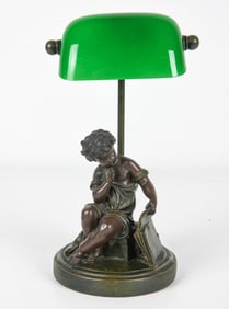 AFTER A. MOREAU MARCHAND GLASS & BRONZE DESK LAMP