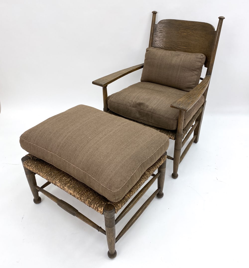 VINTAGE HOLLY HUNT ROPE & OAK CHAIR WITH OTTOMAN (1 of 12)