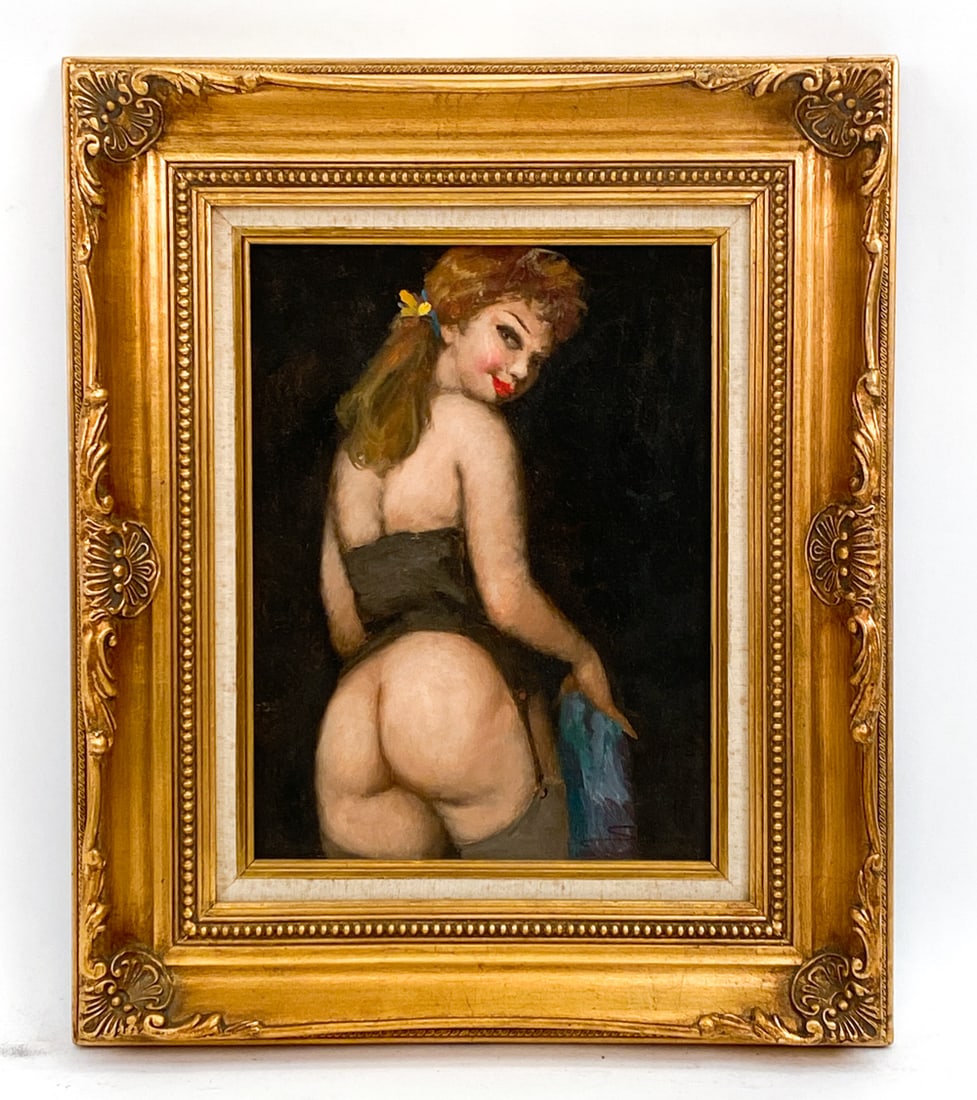 SIRIO T. MAGNI (ITALIAN, B. 1897) NUDE O/B: Nude portrait from behind. Signed lower right. Oil on panel. Dimensions: (Frame) H 25" x W 20.5" (Sight) H 15.5" W 11.5" Condition: Wear consistent with age. Minor nicks and dings to frame.