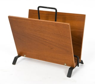 DUTCH IRON & TEAK MAGAZINE RACK C. 1960S