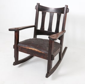 STICKLEY STYLE ANTIQUE OAK ROCKING CHAIR
