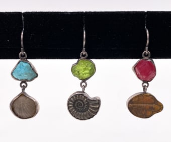 (3) STERLING, FOSSIL, & SEMI-PRECIOUS EARRINGS