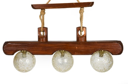 TEMDE BRUTALIST PINE & GLASS PENDANT LIGHT C. 1970