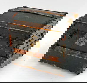 ANTIQUE WOOD AND BRASS TRUNK