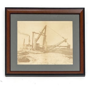 ANTIQUE PHOTOGRAPH OF A DREDGER AT WORK