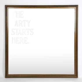 LARGE GILT FRAME MIRROR WITH SAYING