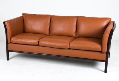 STOUBY DANISH BEECH & LEATHER SOFA C. 1970S