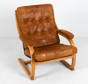 DANISH BEECH & LEATHER EASY CHAIR C. 1970S