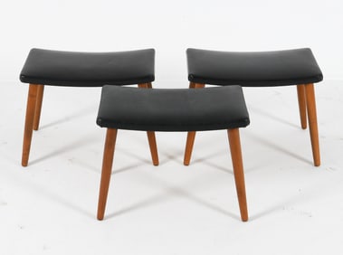 DANISH LEATHER & TEAK OTTOMAN STOOLS C. 1970S
