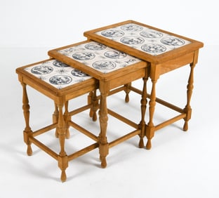 ODENSE DANISH OAK & TILE NESTING TABLES C. 1970S