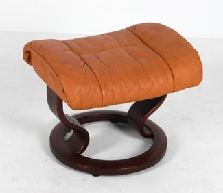 EKORNES BEECH & LEATHER OTTOMAN C. 1970S