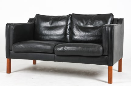 MOGENS HANSEN DANISH LEATHER LOVESEAT C. 1970S