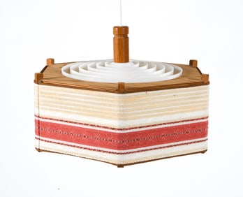 SCANDINAVIAN PINE & LINEN PENDANT LIGHT C. 1970S