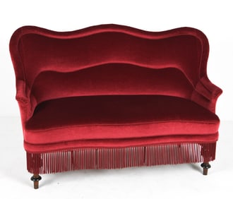 MID-CENTURY DANISH MOHAIR SKIRTED SOFA C. 1950S