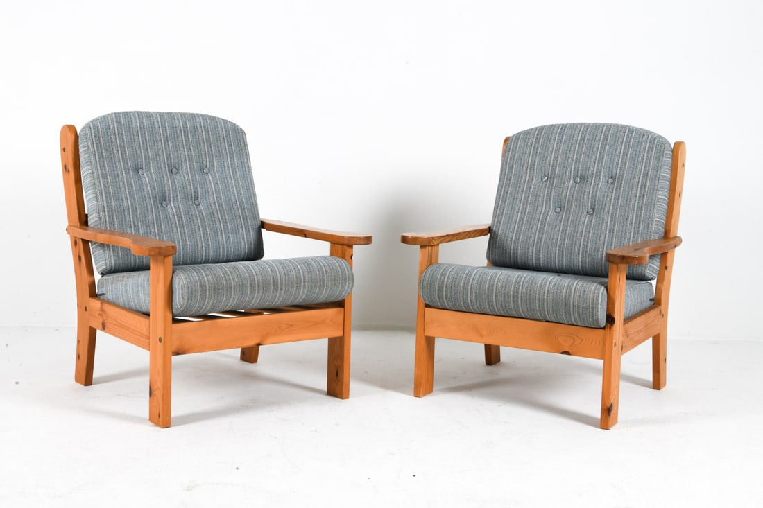 PAIR OF SWEDISH PINE LOUNGE CHAIRS C. 1970S (1 of 8)