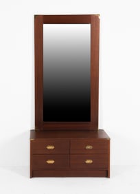 DANISH TEAK CAMPAIGN STYLE LOW CHEST & MIRROR