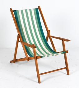 MID-CENTURY DANISH BEECH FOLDING SUN CHAIR C.1970S