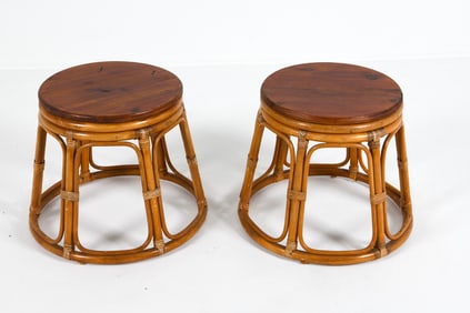 PAIR OF SCANDINAVIAN BAMBOO TABLES OR STOOLS 1970S