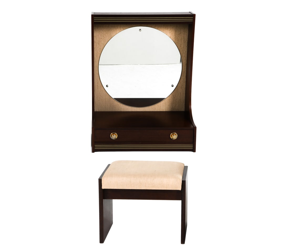 NORD MOBEL TEAK VANITY STOOL & MIRROR C. 1960S (1 of 18)