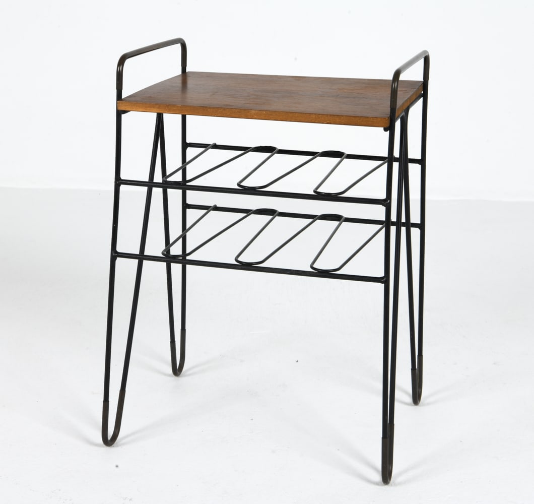 SCANDINAVIAN TEAK & STEEL MAGAZINE SIDE TABLE (1 of 10)