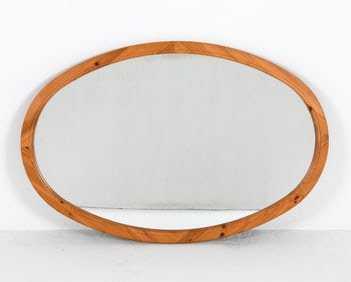 SWEDISH PINE ROUND WALL MIRROR C. 1970S