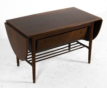 DANISH MAHOGANY DROP-LEAF SEWING TABLE C. 1960S