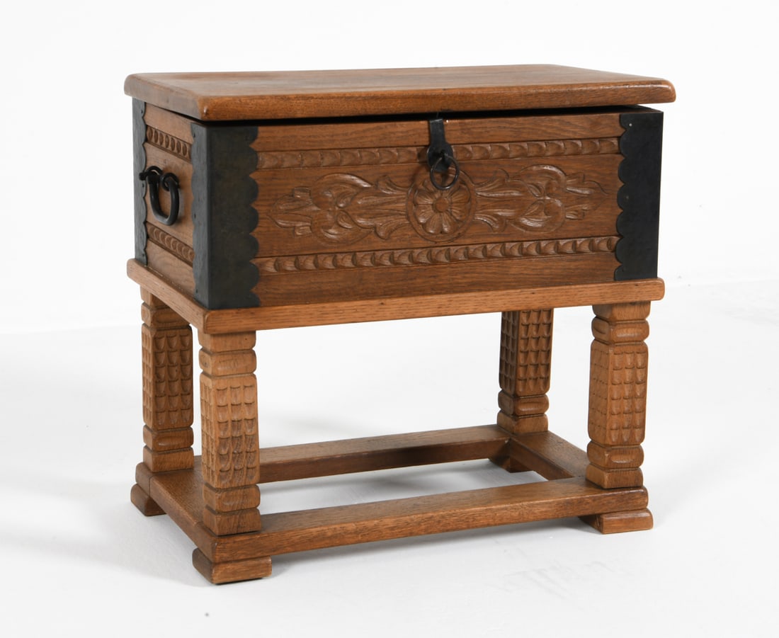 DANISH CARVED OAK STORAGE CHEST C. 1950S (1 of 9)