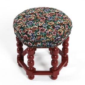 SCANDINAVIAN NEEDLEPOINT UPHOLSTERED FOOTSTOOL